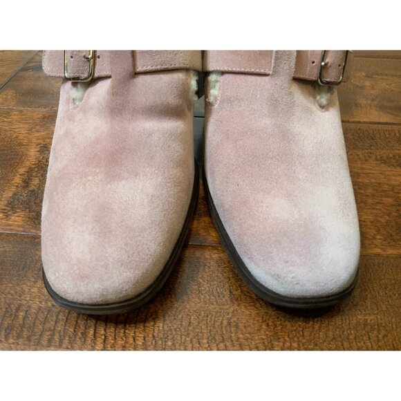 Stuart Weitzman Pink Suede Lambswool Lined Mule Heels Buckled, Size 7.5 - Picture 3 of 8